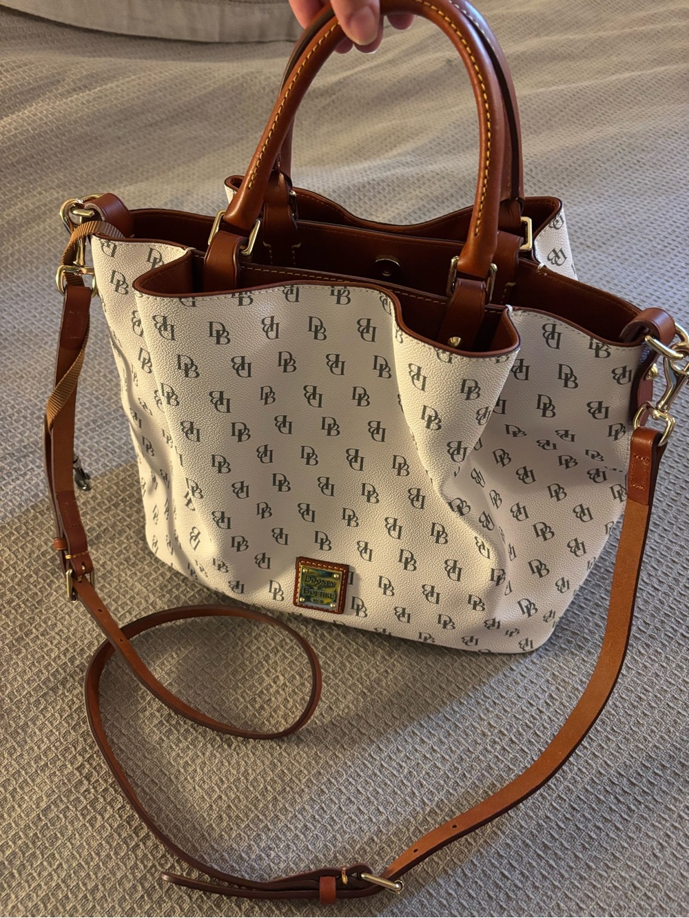Dooney & Bourke Cream Brenna Tote with Brown Leather Handles